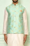 Arihant Rai Sinha_Green Jacquard Embroidered Floral Bundi _at_Aza_Fashions