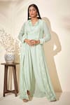 Buy_suruchi parakh_Green Georgette Lining Shantoon Embroidery Thread V Neck Jumpsuit With Jacket_at_Aza_Fashions