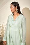 Buy_suruchi parakh_Green Georgette Lining Shantoon Embroidery Thread V Neck Jumpsuit With Jacket_Online_at_Aza_Fashions