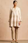 Sue Mue_Beige Handloom Cotton Round Kurta Set _Online_at_Aza_Fashions