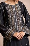 Shop_Sue Mue_Black Tussar Georgette Round Embroidered Kurta Set _Online_at_Aza_Fashions