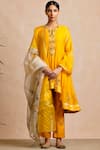 Buy_Sue Mue_Beige Maheshwari Handloom Cotton Notched Embroidered Kurta And Pant Set _Online_at_Aza_Fashions