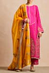 Buy_Sue Mue_Yellow Maheshwari Handloom Cotton Round Embroidered Kurta Set _at_Aza_Fashions