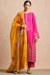 Sue Mue_Yellow Maheshwari Handloom Cotton Round Embroidered Kurta Set _Online_at_Aza_Fashions