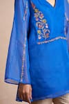 Buy_Sue Mue_Blue Kora V Neck Embroidered Tunic _Online_at_Aza_Fashions