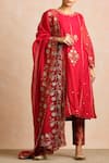 Buy_Sue Mue_Red Maheshwari Handloom Cotton And Banarasi Round Embroidered Kurta Set _at_Aza_Fashions