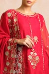 Shop_Sue Mue_Red Maheshwari Handloom Cotton And Banarasi Round Embroidered Kurta Set _Online_at_Aza_Fashions