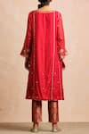 Shop_Sue Mue_Red Maheshwari Handloom Cotton And Banarasi Round Embroidered Kurta Set _at_Aza_Fashions