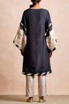 Shop_Sue Mue_Black Silk Notched Embroidered Kurta And Pant Set _at_Aza_Fashions