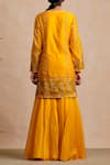 Shop_Sue Mue_Yellow Maheshwari Handloom Cotton Notched Embroidered Kurta Sharara Set _at_Aza_Fashions