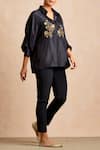 Buy_Sue Mue_Black Silk Shirt Collar Embroidered _at_Aza_Fashions
