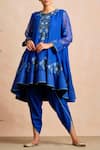 Buy_Sue Mue_Blue Handloom Cotton Notched Embroidered Kurta Set _at_Aza_Fashions