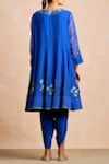 Shop_Sue Mue_Blue Handloom Cotton Notched Embroidered Kurta Set _at_Aza_Fashions