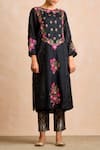 Sue Mue_Black Kora Round Embroidered Kurta Set _Online_at_Aza_Fashions