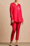 Buy_Sue Mue_Red Silk Shirt Collar Embroidered _at_Aza_Fashions