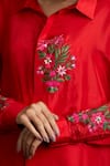 Shop_Sue Mue_Red Silk Shirt Collar Embroidered _Online_at_Aza_Fashions