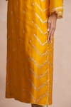 Buy_Sue Mue_Yellow Maheshwari Handloom Cotton Notched Embroidered Kurta And Pant Set _Online_at_Aza_Fashions