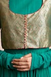 Buy_Sue Mue_Red Banarasi, Maheswari Handloom Cotton Round Embroidered Anarkali Set _Online_at_Aza_Fashions