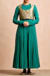 Shop_Sue Mue_Red Banarasi, Maheswari Handloom Cotton Round Embroidered Anarkali Set _at_Aza_Fashions