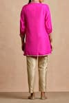 Shop_Sue Mue_Pink Silk V Neck Embroidered Tunic _at_Aza_Fashions