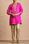 Buy_Sue Mue_Pink Silk V Neck Embroidered Tunic _at_Aza_Fashions