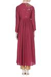 Shop Joy Mitra Red Silk Blend Embroidered Zari Work Round Neck Gathered Pleated Tunic With at Aza Fashions Shop_Joy Mitra_Red Silk Blend Embroidered Zari Work Round Neck Gathered Pleated Tunic With _at_Aza_Fashions