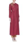 Joy Mitra Red Silk Blend Embroidered Zari Work Round Neck Gathered Pleated Tunic With Online at Aza Fashions Joy Mitra_Red Silk Blend Embroidered Zari Work Round Neck Gathered Pleated Tunic With _Online_at_Aza_Fashions