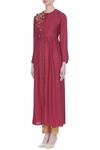 Buy Joy Mitra Red Silk Blend Embroidered Zari Work Round Neck Gathered Pleated Tunic With Online at Aza Fashions Buy_Joy Mitra_Red Silk Blend Embroidered Zari Work Round Neck Gathered Pleated Tunic With _Online_at_Aza_Fashions
