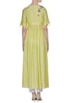 Shop_Joy Mitra_Yellow Silk Blend Embroidered Sequin And Applique Wrap Pleated Tunic With Floral _at_Aza_Fashions
