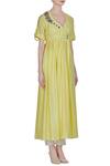 Joy Mitra_Yellow Silk Blend Embroidered Sequin And Applique Wrap Pleated Tunic With Floral _Online_at_Aza_Fashions