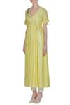 Buy_Joy Mitra_Yellow Silk Blend Embroidered Sequin And Applique Wrap Pleated Tunic With Floral _Online_at_Aza_Fashions