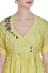 Joy Mitra_Yellow Silk Blend Embroidered Sequin And Applique Wrap Pleated Tunic With Floral _at_Aza_Fashions