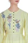 Joy Mitra_Yellow Silk Blend Embroidered Thread Work Round Neck Long Tunic With Floral _at_Aza_Fashions