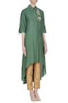Joy Mitra Green Silk Blend Embroidered Zari Work Collar Asymmetric Hemline Tunic Online at Aza Fashions Joy Mitra_Green Silk Blend Embroidered Zari Work Collar Asymmetric Hemline Tunic _Online_at_Aza_Fashions
