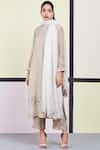 Buy_Sue Mue_Beige Organza, Mul Round Embroidered Kurta Set _at_Aza_Fashions