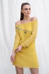 Shop_AMRTA by GUNEET KONDAL_Yellow 100% Georgette And Lining 100% Darner Dragon Fly Dress _Online_at_Aza_Fashions