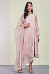 Buy_Sue Mue_Pink Organza, Tussar Georgette Round Embroidered Kurta Set _at_Aza_Fashions