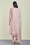 Shop_Sue Mue_Pink Organza, Tussar Georgette Round Embroidered Kurta Set _at_Aza_Fashions