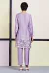 Shop_Sue Mue_Purple Organza, Mul, Tussar Georgette Round Embroidered Kurta Set _at_Aza_Fashions