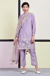 Buy_Sue Mue_Purple Organza, Mul, Tussar Georgette Round Embroidered Kurta Set _at_Aza_Fashions