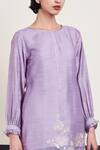 Shop_Sue Mue_Purple Organza, Mul, Tussar Georgette Round Embroidered Kurta Set _Online_at_Aza_Fashions