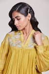 Sue Mue_Yellow Mul V Neck Embroidered Organza Top _Online_at_Aza_Fashions