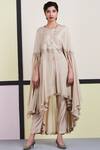 Buy_Sue Mue_Beige Tusser Georgette Round Embroidered Kaftan Pant Set _at_Aza_Fashions