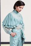 Buy_Sue Mue_Blue Organza Round Frill Top _at_Aza_Fashions