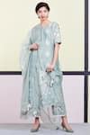 Buy_Sue Mue_Blue Organza, Mul, Chanderi Cotton Round Kurta Set _at_Aza_Fashions
