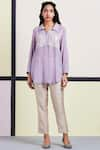 Sue Mue_Purple Organza Spread Collar Embroidered Shirt _Online_at_Aza_Fashions