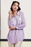 Buy_Sue Mue_Purple Organza Spread Collar Embroidered Shirt _at_Aza_Fashions