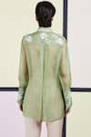 Shop_Sue Mue_Green Organza Stand Collar Embroidered Shirt _at_Aza_Fashions