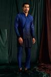 Buy_Project Bandi_Blue Satin, Linen Ombre Kurta And Overlap Bundi Set _Online_at_Aza_Fashions