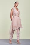 Buy_Sue Mue_Pink Tussar Georgette Bustier Scoop Jacket Embroidered Organza With Pant _at_Aza_Fashions